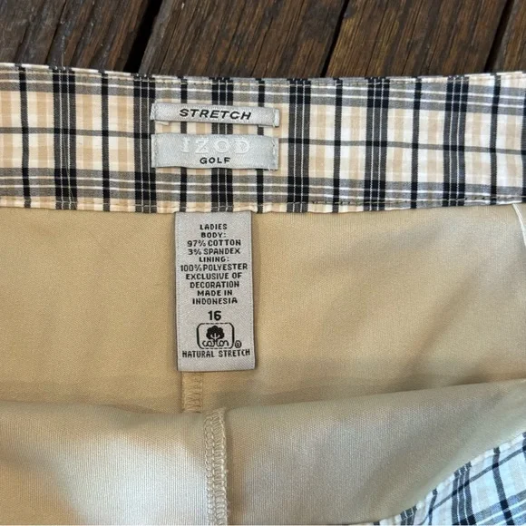 IZOD GOLF Skort Skirt Shorts Cream, Beige & Black Plaid Womens Size 16 - Picture 4 of 13